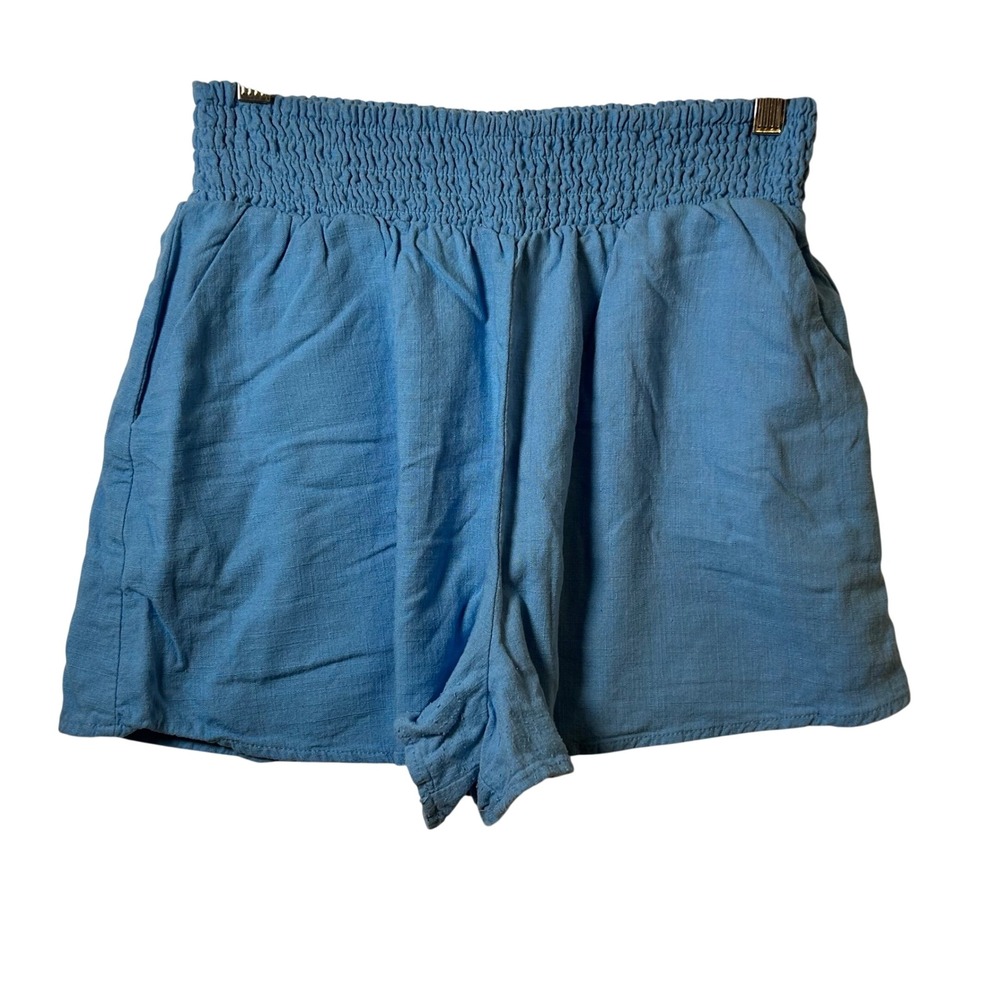 Wild Fable Blue Smocked High Rise Linen Blend Shorts Womens Size M Relaxed Fit